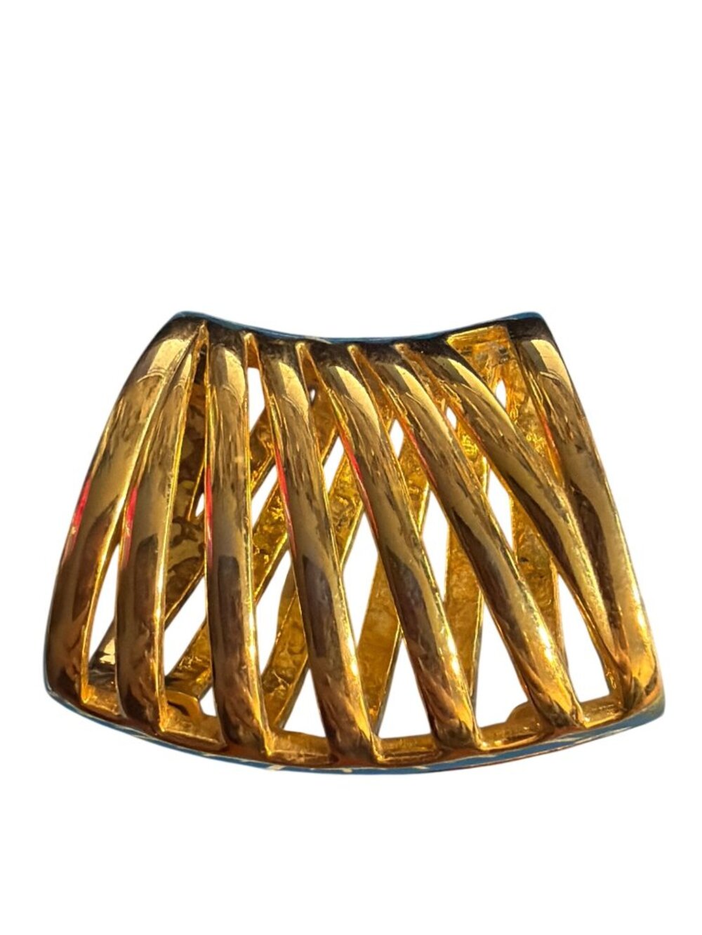 Vintage Gold Toned Modernist Scarf Clip Pendant Stripes Openwork Slide Estate